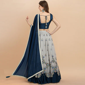 Grey Partywear Sequins Floral Embroidered Georgette Lehenga Choli