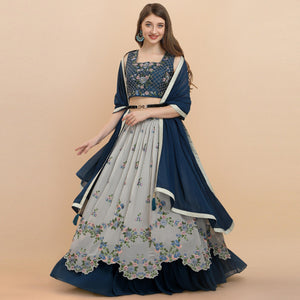 Grey Partywear Sequins Floral Embroidered Georgette Lehenga Choli