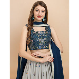 Grey Partywear Sequins Floral Embroidered Georgette Lehenga Choli
