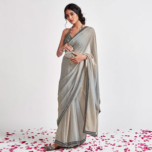 Grey Partywear Sequins Foil Printed Georgette Saree