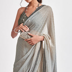 Grey Partywear Sequins Foil Printed Georgette Saree