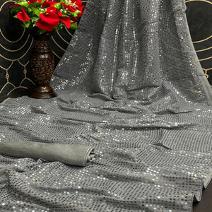 Grey Partywear Sequins Work Georgette Saree