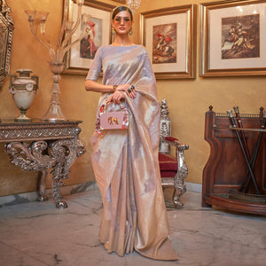 Grey Partywear Wear Woven Chanderi Saree