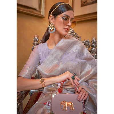 Grey Partywear Wear Woven Chanderi Saree