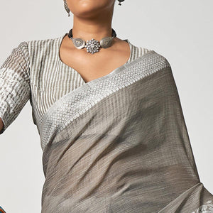 Grey Partywear Woven Linen Saree