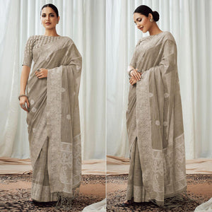 Grey Partywear Woven Lucknowi Linen Saree