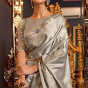Grey Partywear Woven Satin Saree