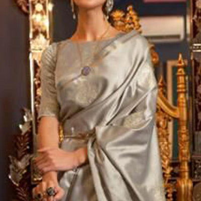 Grey Partywear Woven Satin Saree
