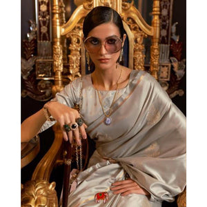 Grey Partywear Woven Satin Saree
