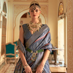 Grey Patola Printed Art Silk Saree