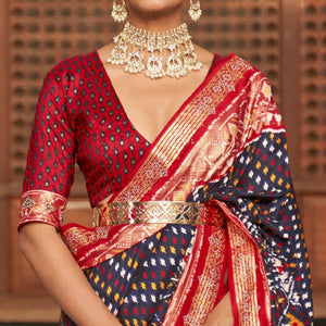 Grey Patola Printed Art Silk Saree With Tassels