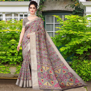 Grey Patola Printed Dola Silk Saree