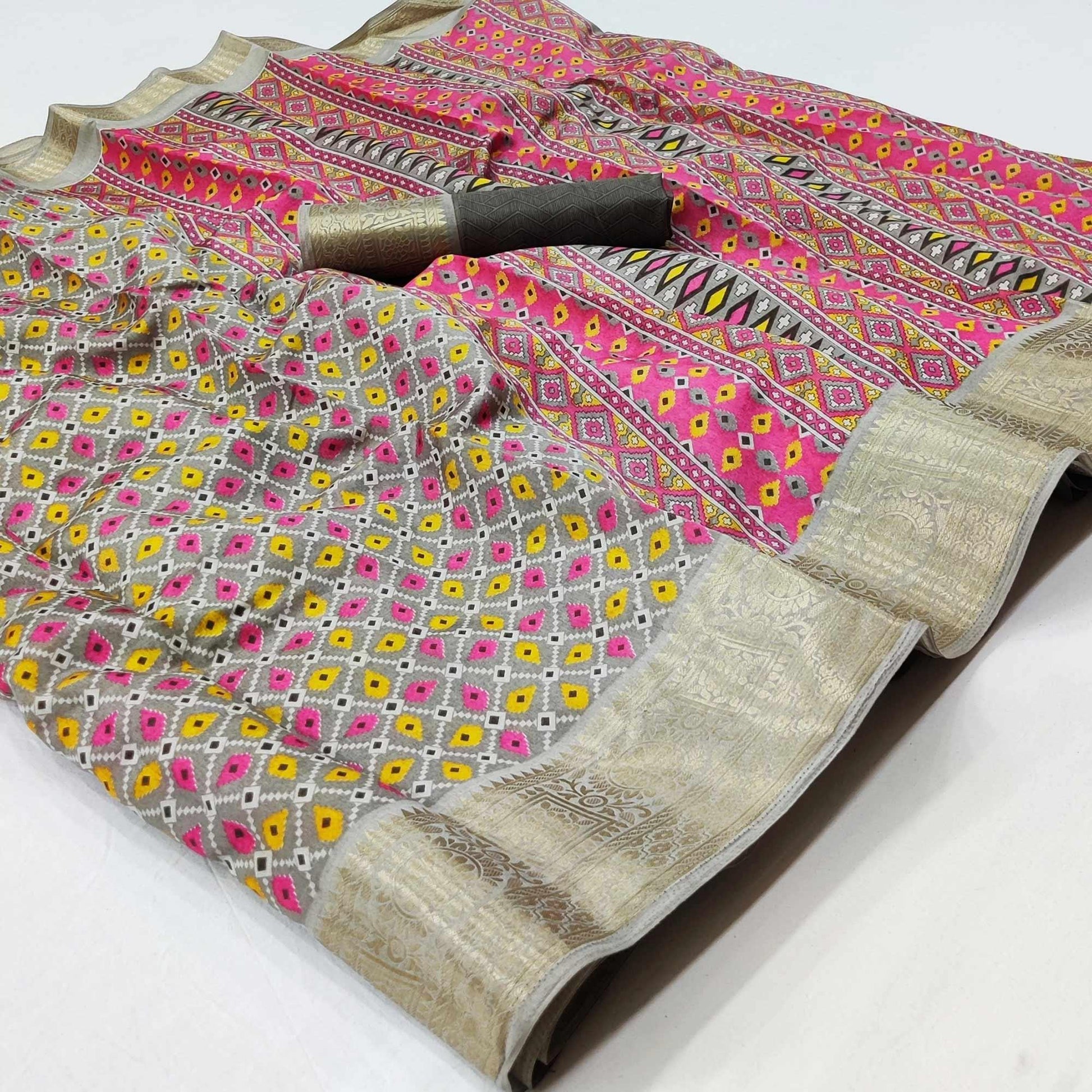 Grey Patola Printed Dola Silk Saree