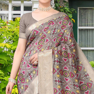 Grey Patola Printed Dola Silk Saree