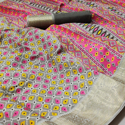 Grey Patola Printed Dola Silk Saree