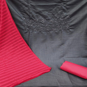 Grey Pearl Embroidered Pure Cotton Dress Material