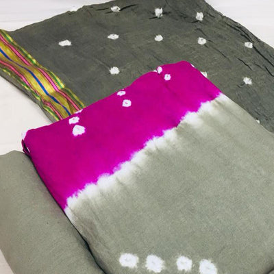 Grey-Pink Bandhani Printed Cotton Blend Dress Material