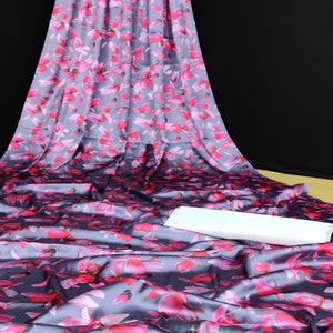 Grey-Pink Casual Wear Floral Digital Printed Satin Saree