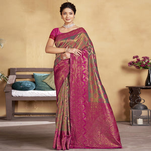 Grey-Pink Woven Art Silk Saree