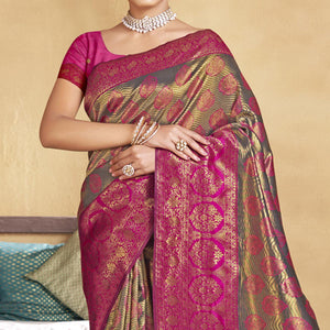 Grey-Pink Woven Art Silk Saree