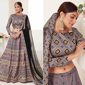 Grey Printed Art Silk Lehenga Choli