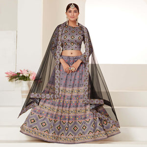 Grey Printed Art Silk Lehenga Choli