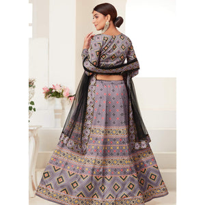 Grey Printed Art Silk Lehenga Choli