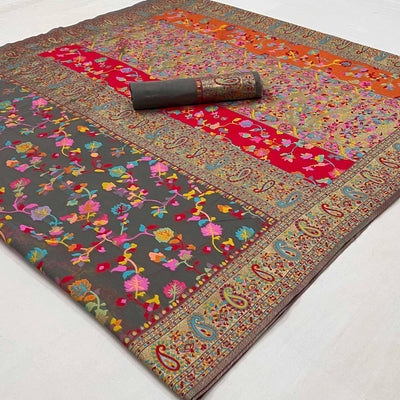 Grey Printed Chanderi Saree