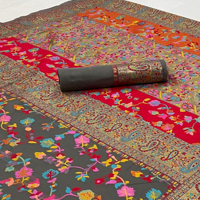 Grey Printed Chanderi Saree