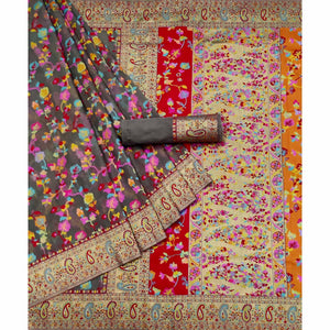 Grey Printed Chanderi Saree