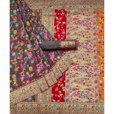 Grey Printed Chanderi Saree