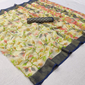 Grey Printed Chiffon Saree