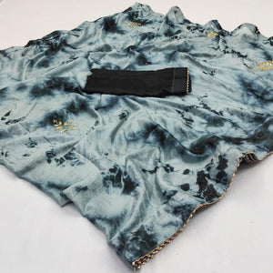 Grey Printed Chiffon Saree