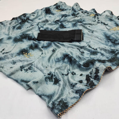 Grey Printed Chiffon Saree