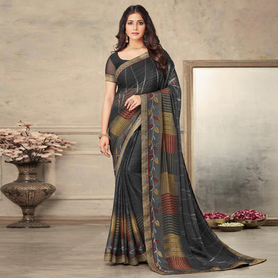 Grey Printed Chiffon Saree
