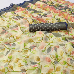 Grey Printed Chiffon Saree