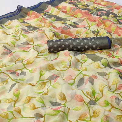 Grey Printed Chiffon Saree