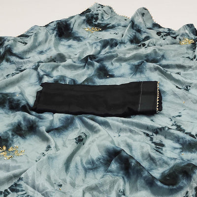 Grey Printed Chiffon Saree