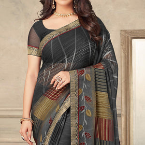 Grey Printed Chiffon Saree