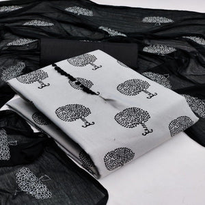 Grey Printed Cotton Dress Material