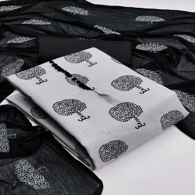Grey Printed Cotton Dress Material
