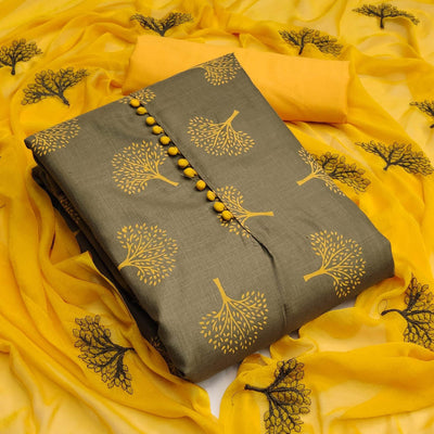 Grey Printed Cotton Dress Material