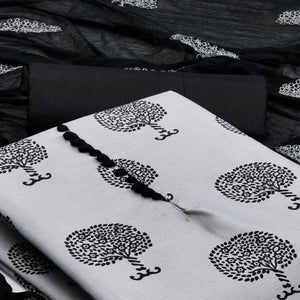 Grey Printed Cotton Dress Material