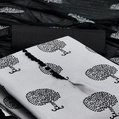 Grey Printed Cotton Dress Material