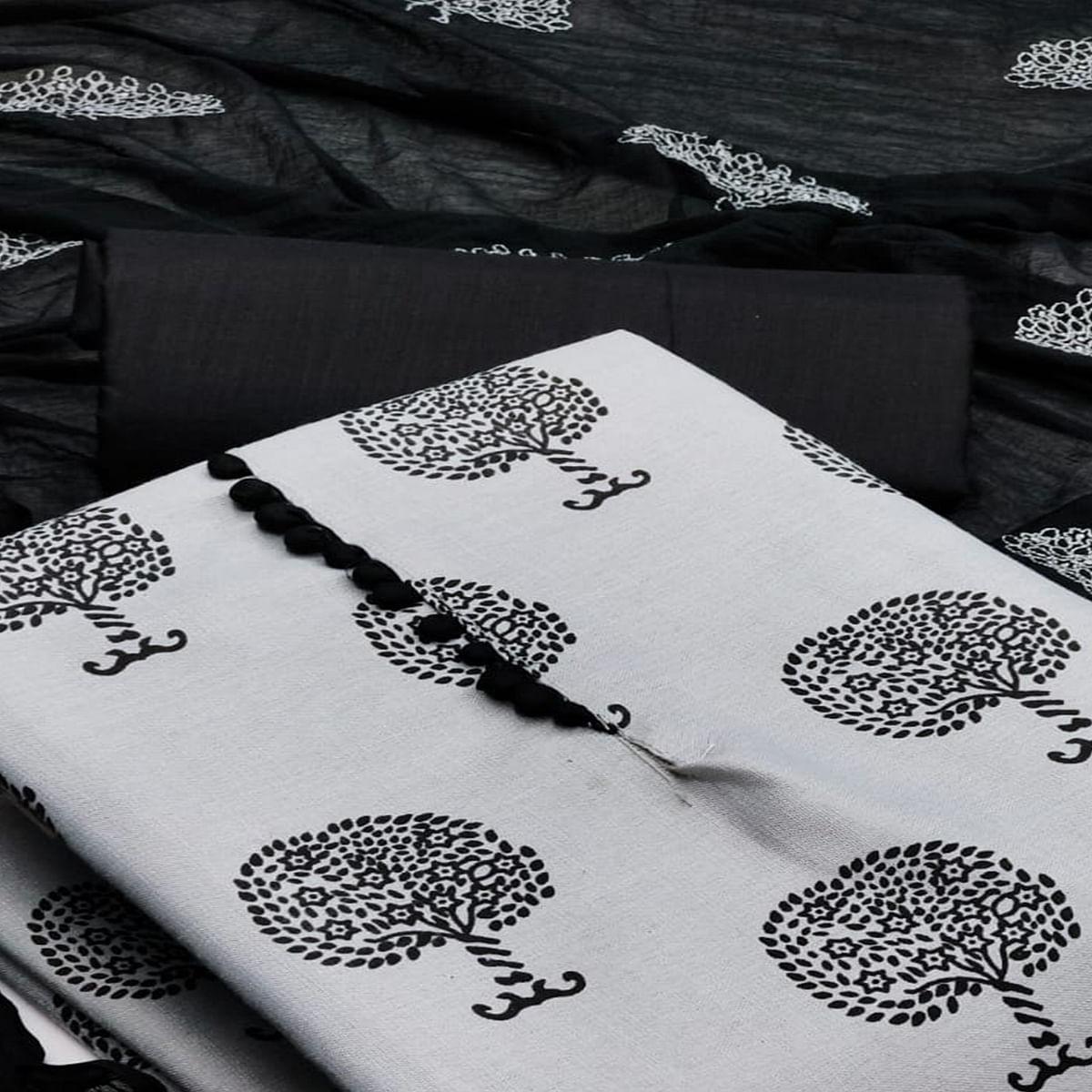 Grey Printed Cotton Dress Material