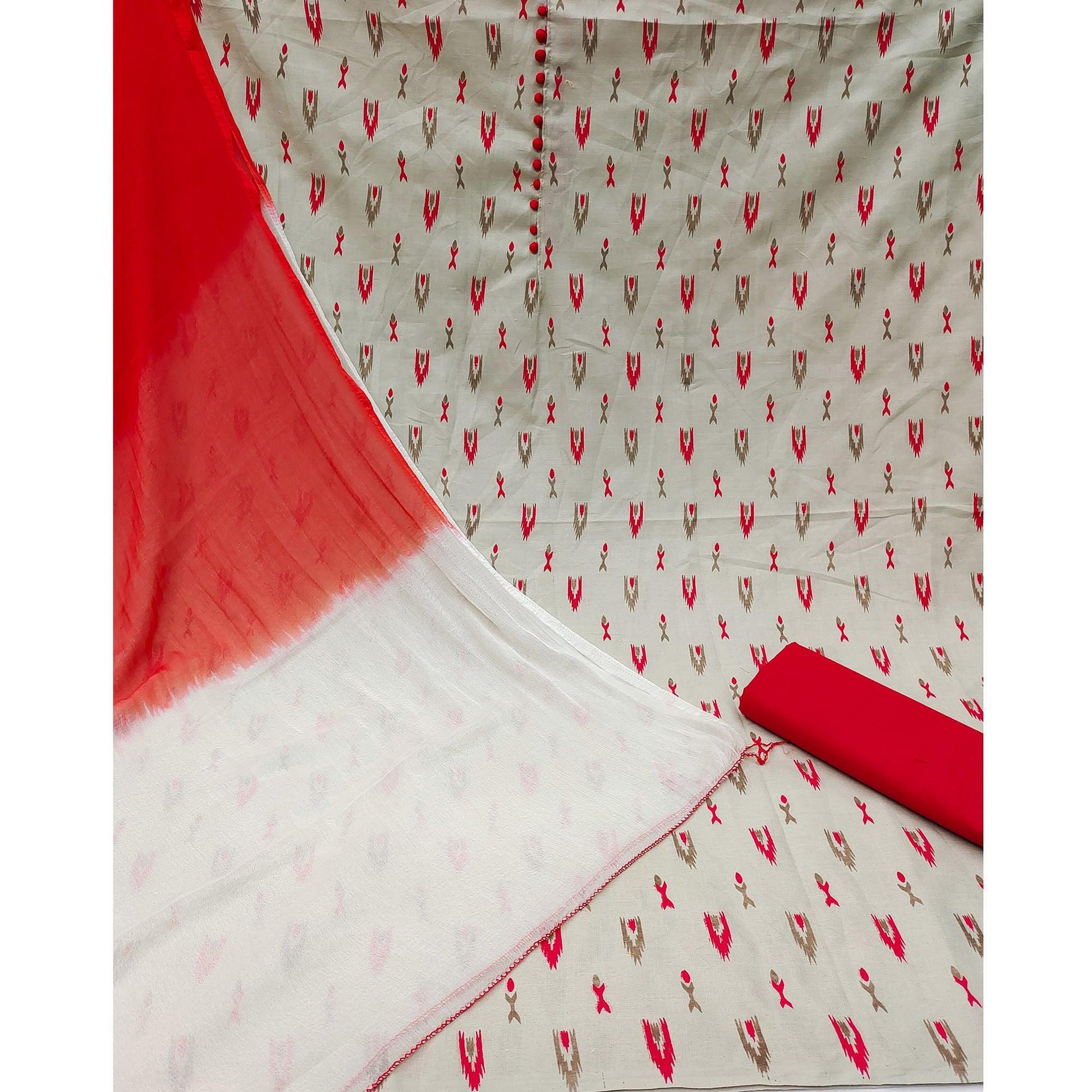 Grey Printed Cotton Dress Material