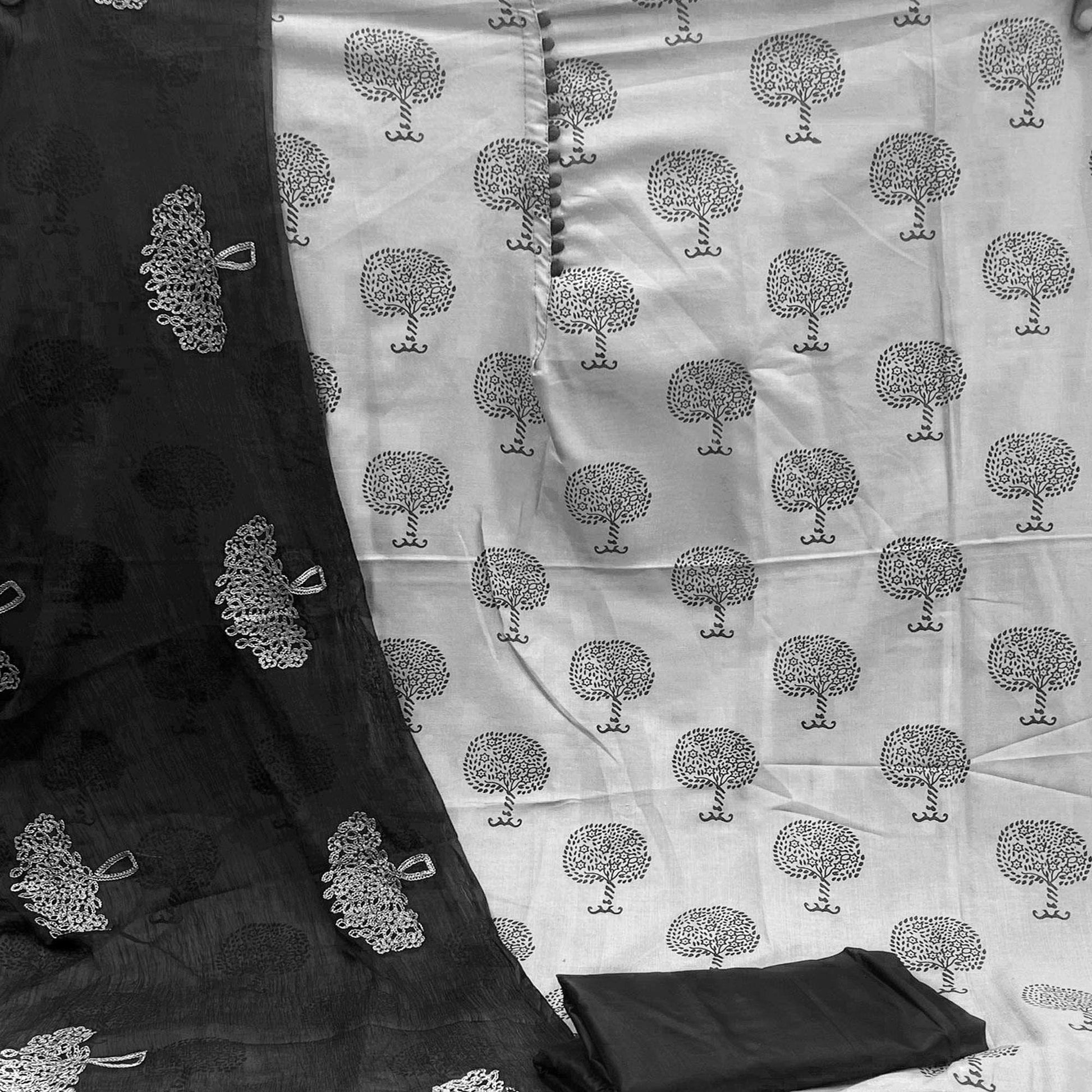 Grey Printed Cotton Dress Material
