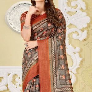 Grey Printed Cotton Saree