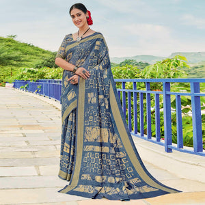 Grey Printed Cotton Silk Saree