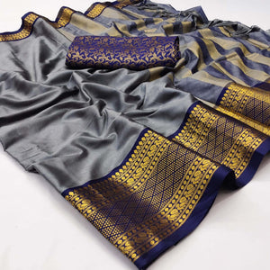 Grey Printed Cotton Silk Saree